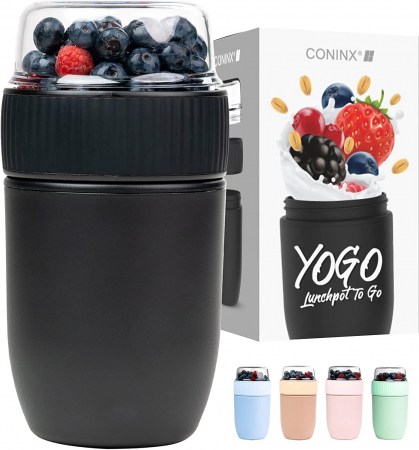 Electrocasnice - Recipient pentru iaurt sau musli, capacitate 450 ml, cu compartiment pentru muesli, negru