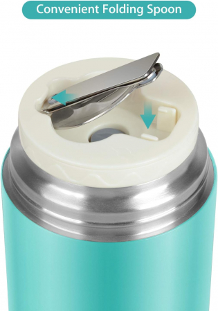 Termos alimentar 450 ml, otel inoxidabil dublu izolat, lingura pliabila, WayEee - Amazon, vernil [2]