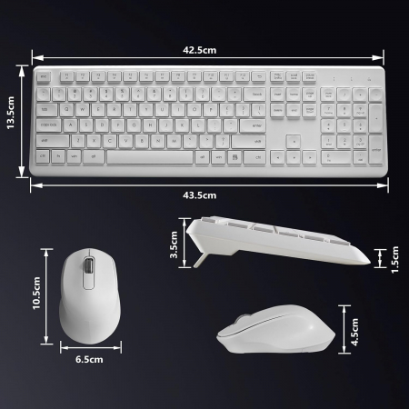 Set tastatura si mouse fara fir, US (QWERTY) 2.4G USB, ergonomica pentru Windows, Mac, Jbonest, alb  - GRAD A [1]