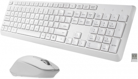 Laptop, Desktop, IT, Birotica - Set tastatura si mouse fara fir, US (QWERTY) 2.4G USB, ergonomica pentru Windows, Mac, Jbonest, alb  - GRAD A