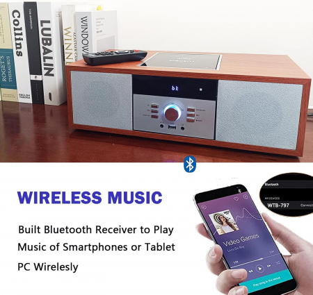 Sistem compact stereo retro, CD player, Bluetooth, radio FM, port USB, Aux-in, mufa pentru casti - GRAD A [3]
