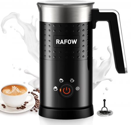 Expresoare, Cafetiere si Accesorii - Spumator electric pentru lapte, 4 in 1,  cald, rece, 300 ml, 500W, Rafow-Amazon, negru