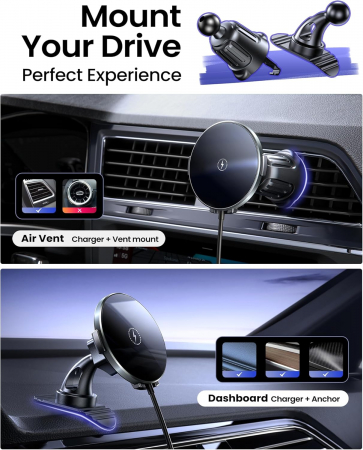 Suport Telefon magnetic, auto sau acasa cu Incarcare Wireless  15W, pentru iPhone 16/15/14/13/12/11, Hoonyer - Amazon - GRAD A [1]