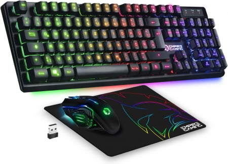 Laptop, Desktop, IT, Birotica - Tastatura si mouse gaming EMPIRE GAMING - Armor RF800, fara fir, QWERTZ (DE Layout), mouse pad - GRAD A