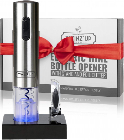 Accesorii servire - Tirbuson electric, accesoriu taiat folie, statie incarcare, cutie cadou, Twinz up-Amazon