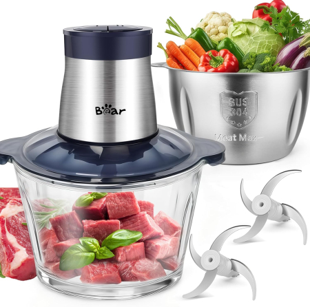 Aparate pentru gatit - Tocator Electric 2L+1.8L, 600W 2 Viteze 2 Lame din Otel Inoxidabil, Sticla/Otel - GRAD A