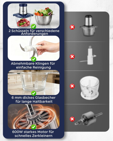 Tocator Electric 2L+1.8L, 600W 2 Viteze 2 Lame din Otel Inoxidabil, Sticla/Otel - GRAD A [4]