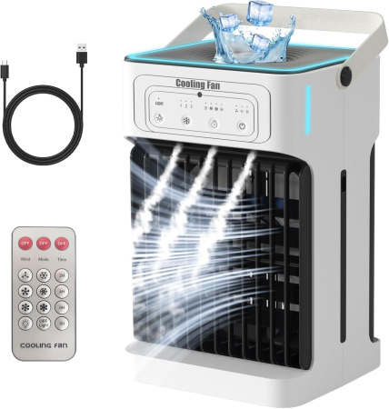 Ventilatoare - Ventilator cu functie de pulverizare apa, telecomanda, lumini LED  - GRAD A