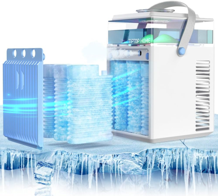 Ventilatoare - Ventilator cu racire cu apa, 3 viteze, baterie Li-Ion, LED, control telefon - GRAD A