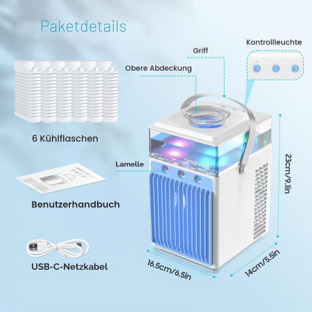 Ventilator cu racire cu apa, 3 viteze, baterie Li-Ion, LED, control telefon - GRAD A [4]