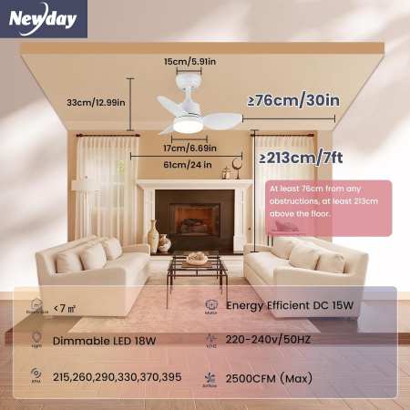Ventilator de tavan Newday 61cm, LED, telecomanda, 6 viteze - GRAD A [1]