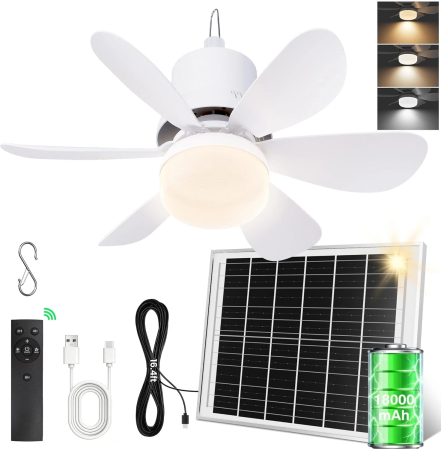 Ventilatoare - Ventilator de tavan portabil lumina LED 44cm, panou solar - GRAD A