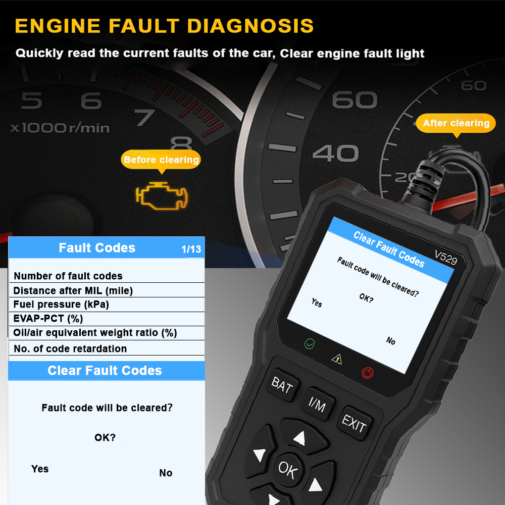 Tester diagnoză auto profesional V529 interfață