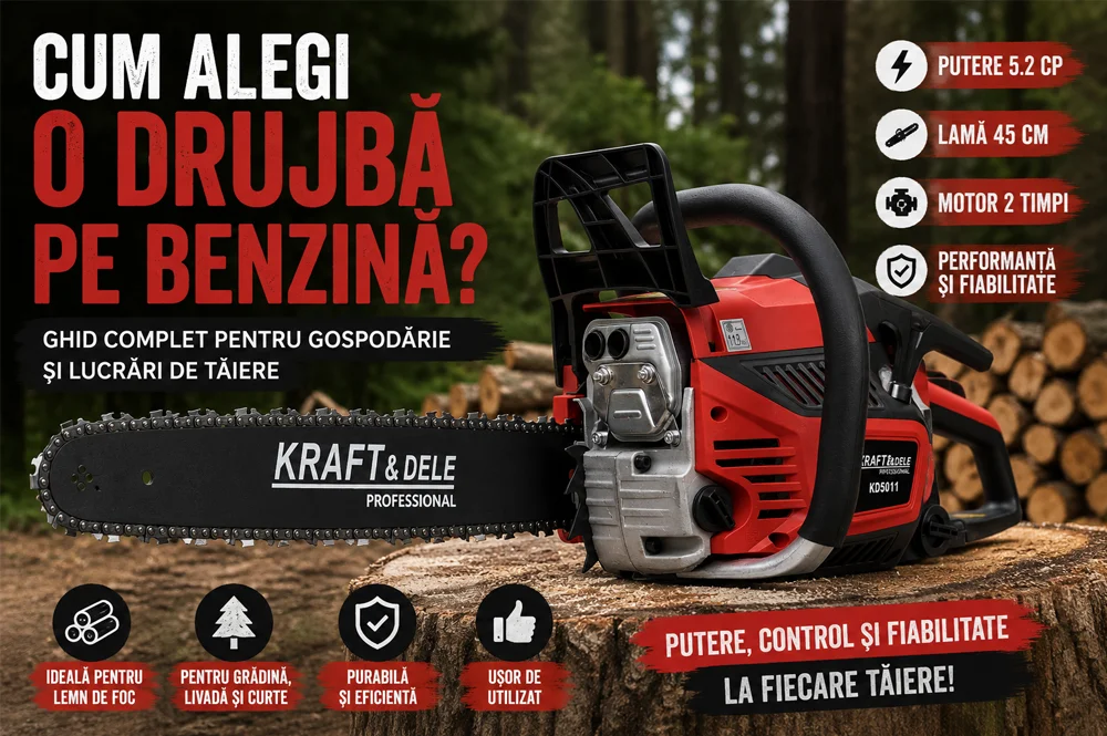 Cum alegi o drujbă pe benzină? Ghid complet pentru gospodărie și lucrări de tăiere