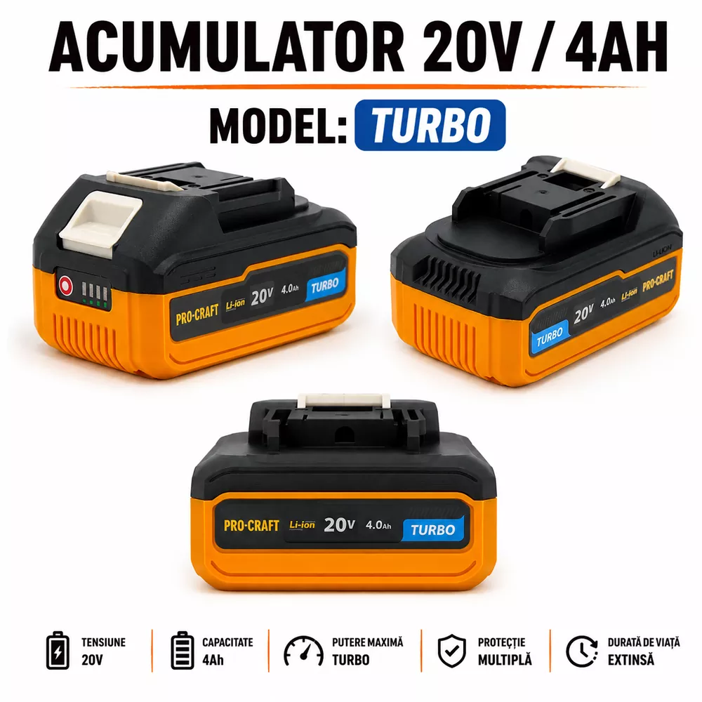 Acumulator Li-Ion 20V 4Ah pentru unelte electrice, TURBO [3]