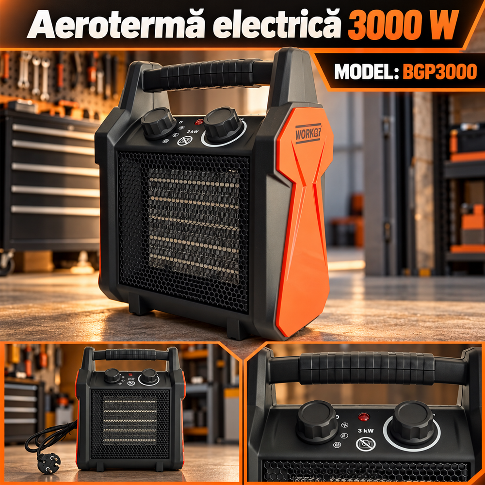 Aerotermă electrică 3000 W, 3 trepte de putere, termostat, protecție la supraîncălzire, BGP3000 [5]