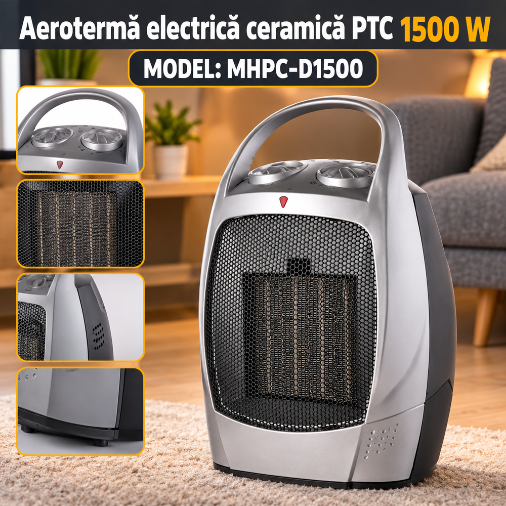 Aerotermă electrică ceramică PTC 1500 W, pentru spații de până la 15 m², MHPC-D1500 [2]