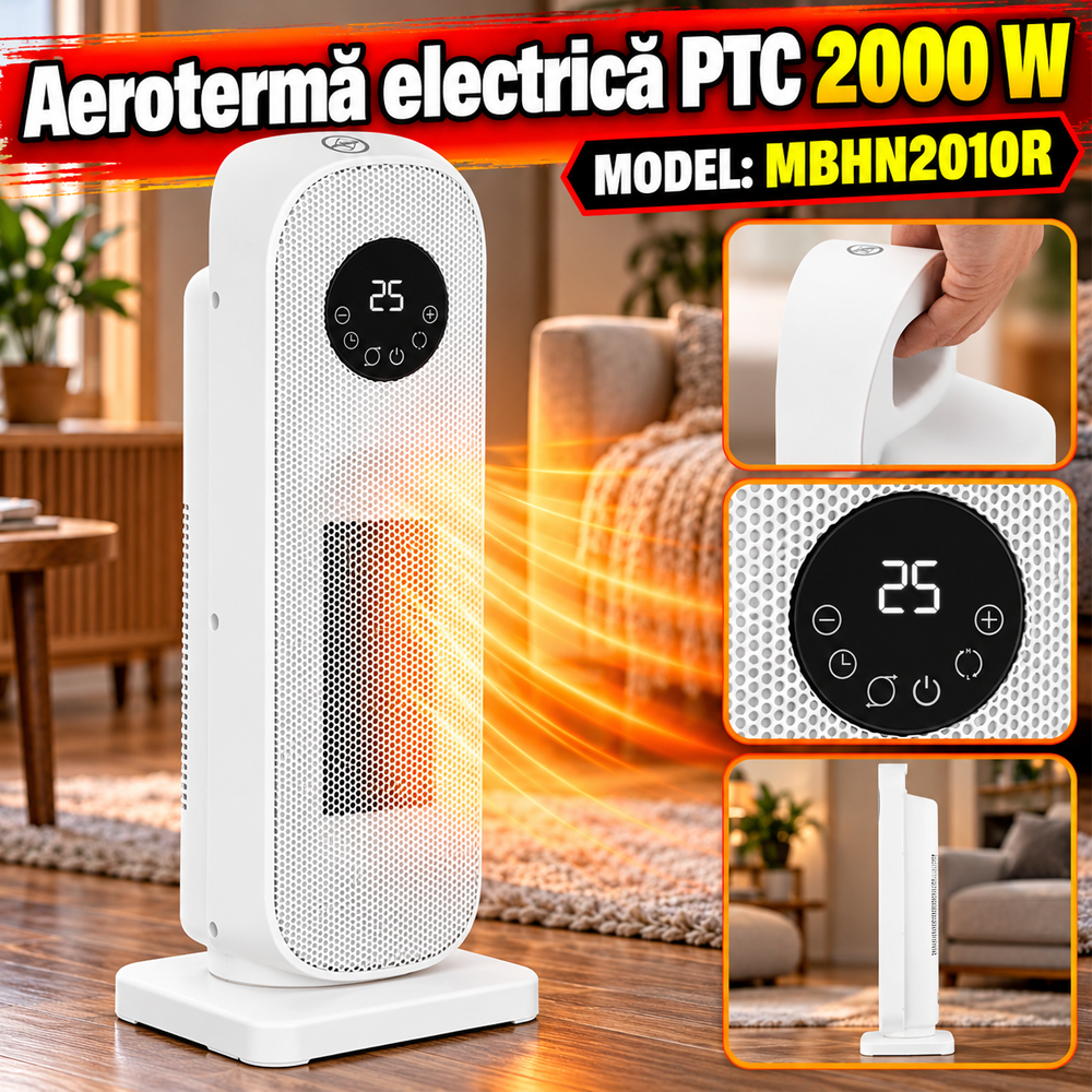Aerotermă electrică PTC 2000 W, 2 trepte, telecomandă, temporizator 12 ore, MBHN2010R [5]