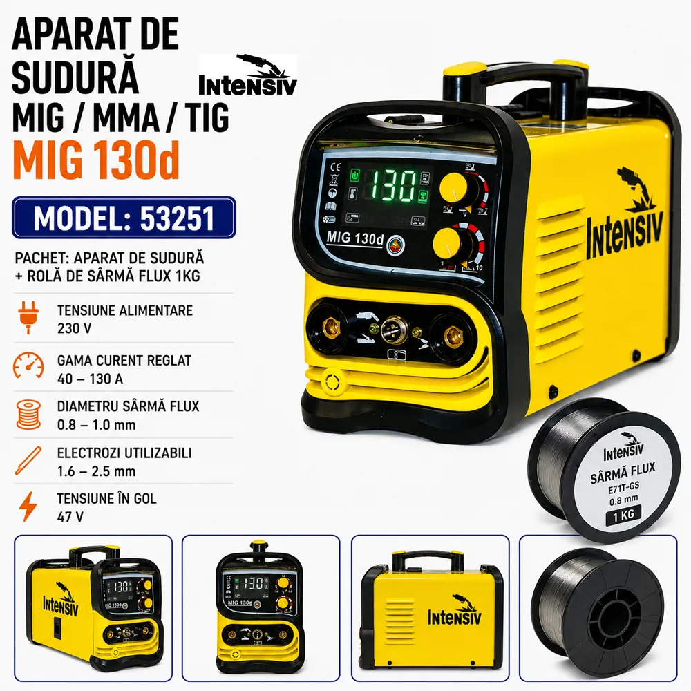 Aparat de sudură multiproces 130A, MIG-MAG, MMA și TIG, cu rolă de sârmă FLUX 1 kg, MIG 130d [4]