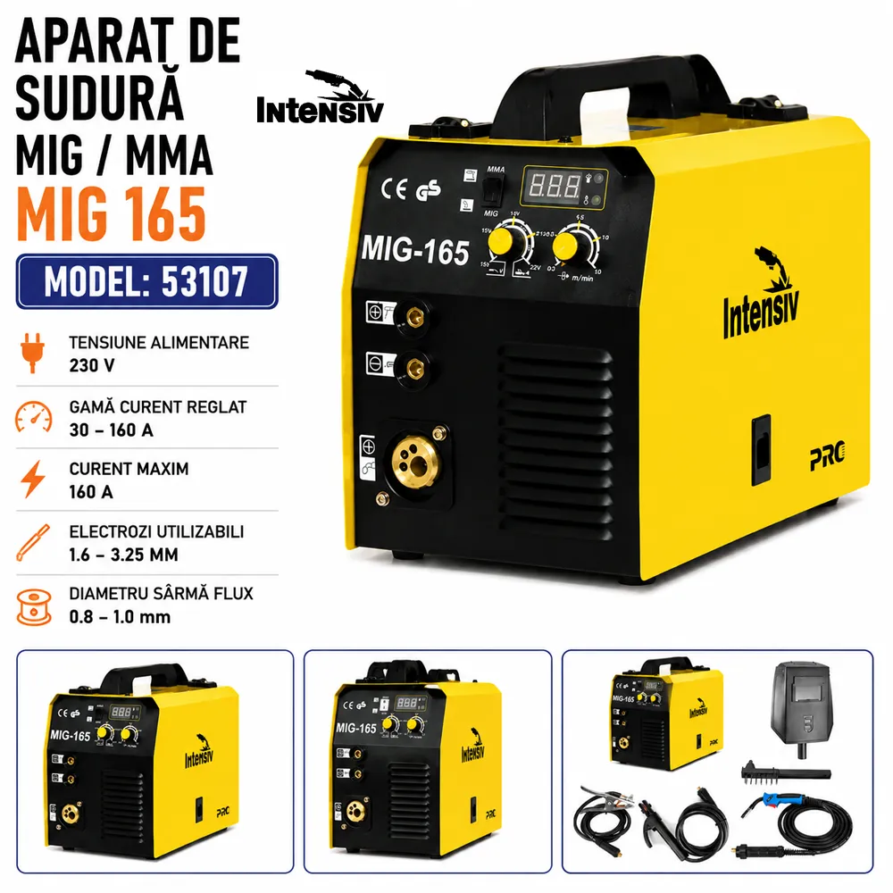 Aparat de sudură multiproces 160A, MIG-MAG și MMA, sudare cu gaz sau sârmă FLUX, MIG 165 [4]