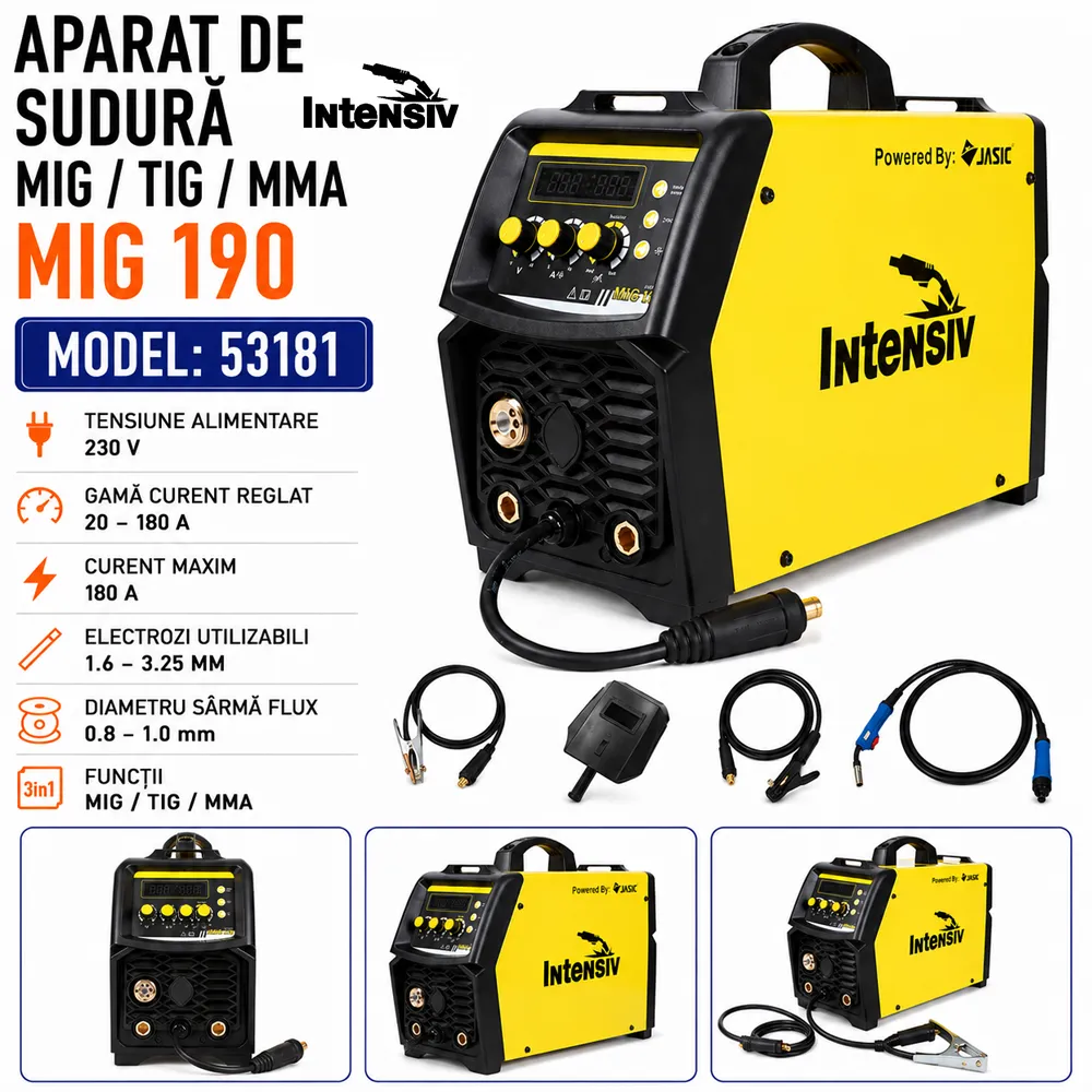 Aparat de sudură multiproces 180A, MIG-MAG, TIG și MMA, cu pistolet de 3 m, MIG 190 [4]