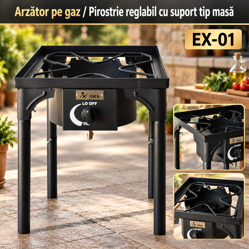 Arzător pe gaz / Pirostrie cu 1 arzător cu suport tip masă, pentru exterior, EX-01 [8]