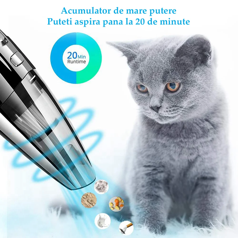 Aspirator auto sau uz caznic, aspirare umed-uscata, cu acumulator incorporata 2200 mAh, accesoriu pentru spati inguste, perie curatare, putere 120W [2]