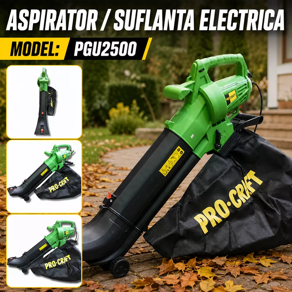 Aspirator/Suflantă frunze 2200W, 13,2 m³/min, sac 35 L, mulcire 10:1, PGU2500 [4]