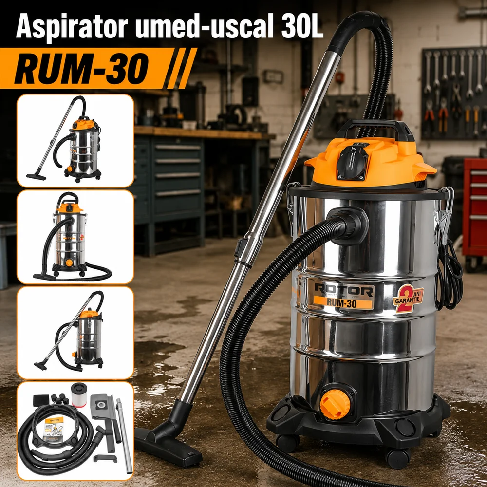 Aspirator umed-uscat 1400W, 30 L, 21 kPa, filtru HEPA, funcție suflare, RUM-30 [5]