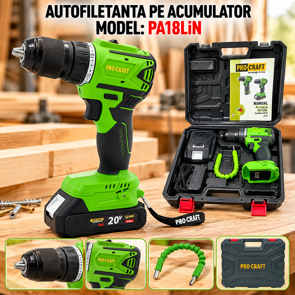 Autofiletantă pe acumulator 20V 2Ah, 50 Nm, mandrină 13 mm, 2100 rot/min, PA18LiN [8]