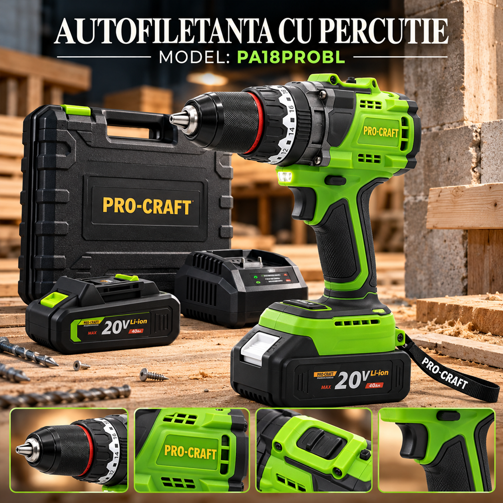 Autofiletantă cu percuție pe acumulator 20V 4Ah, Brushless, 180 Nm, mandrină 13 mm, PA18ProBL [7]