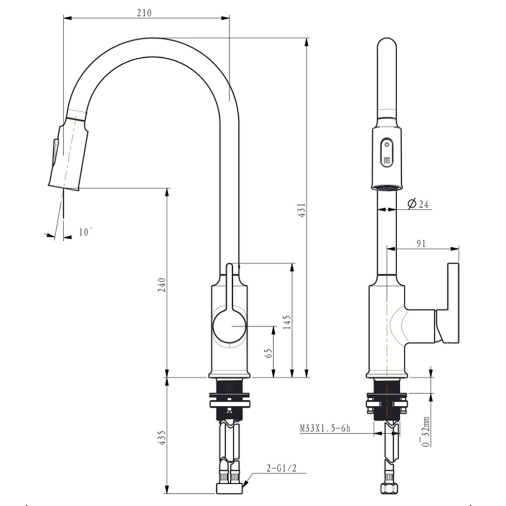 Baterie de bucătărie din alamă, cu duș extractabil, 2 funcții de curgere și extensie 40 cm, CAMI (5 ANI GARANȚIE) [5]