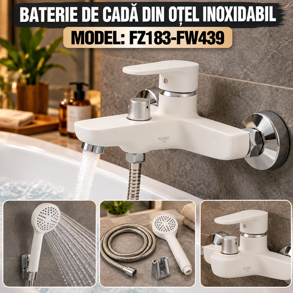 Baterie de cadă din oțel inoxidabil, alb, monocomandă, FZ183-FW439 [7]