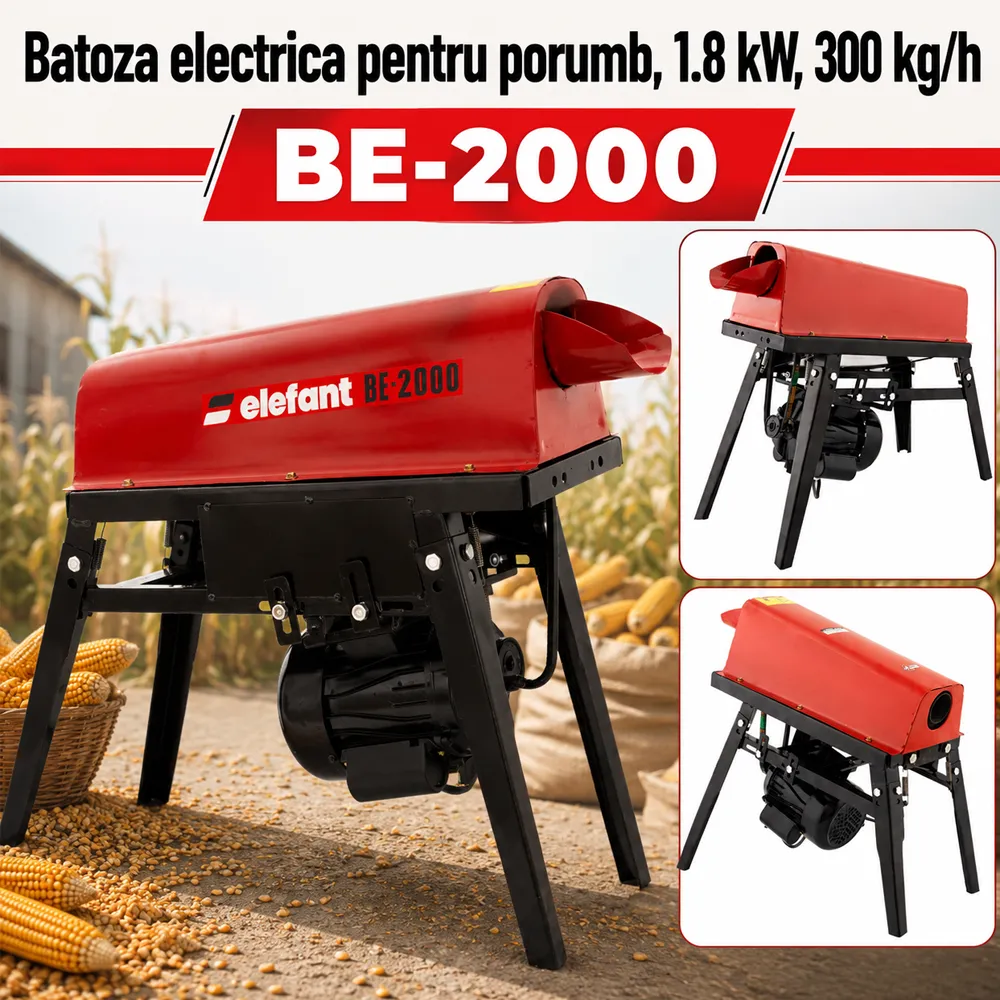 Batoză electrică pentru porumb 1,8 kW, 2850 rpm, 300 kg/h, transmisie pe curea, BE-2000 [4]