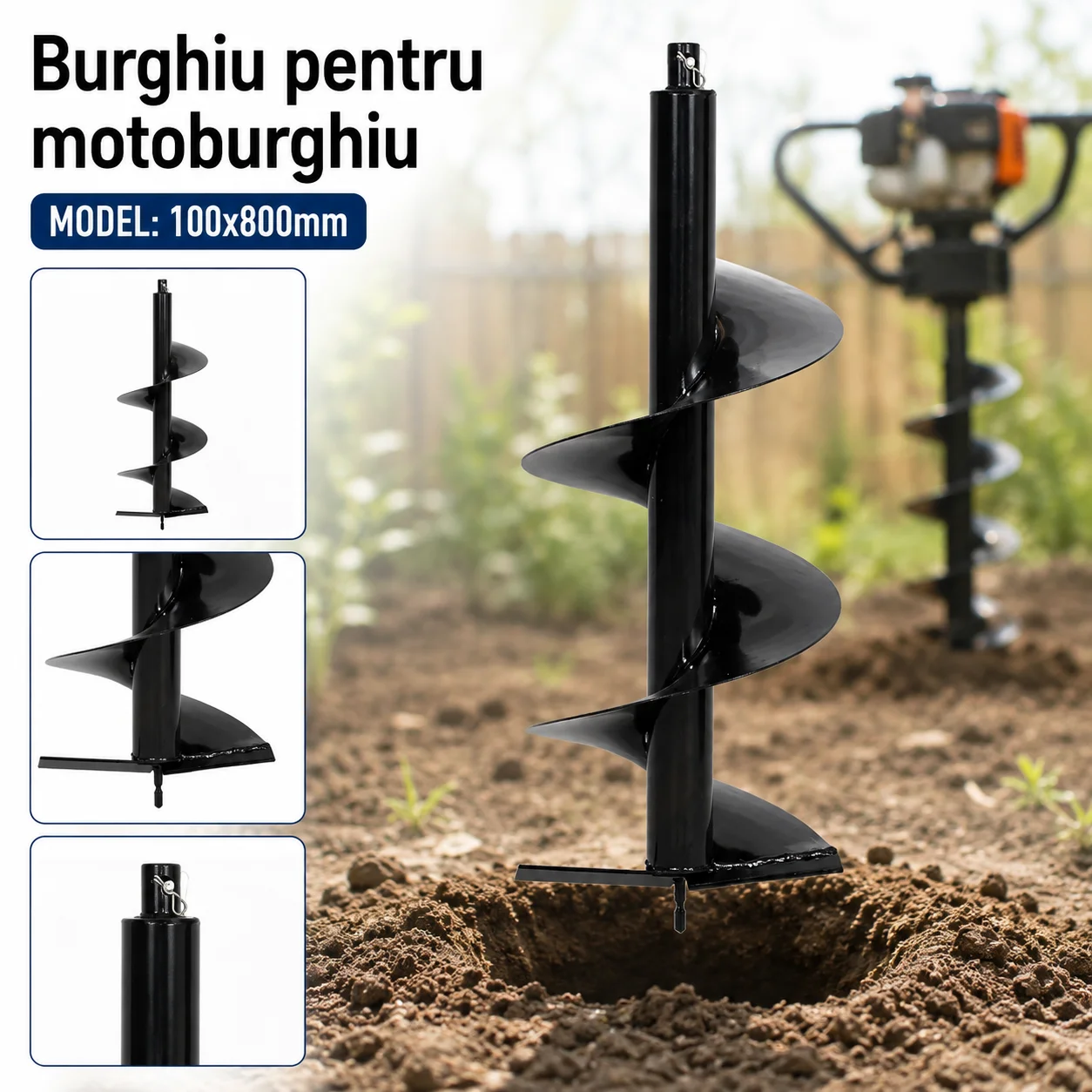 Burghiu pentru motoburghiu 100 x 800 mm, pentru forat pământ [2]