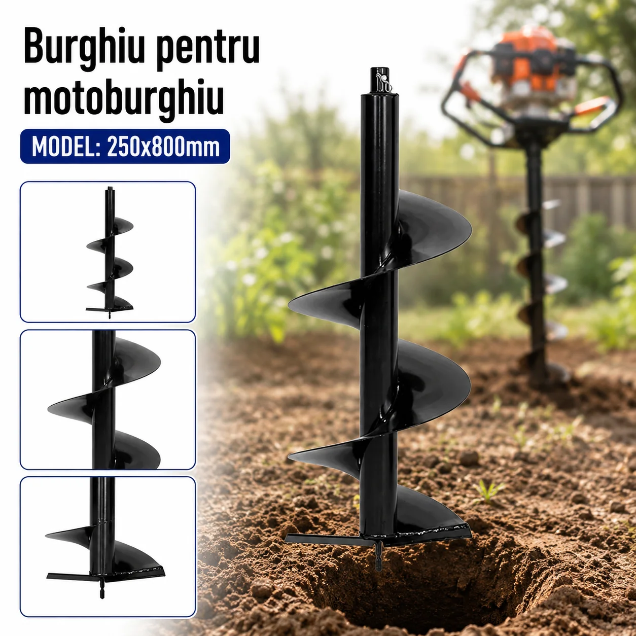Burghiu pentru motoburghiu 250 x 800 mm, pentru forat pământ [2]