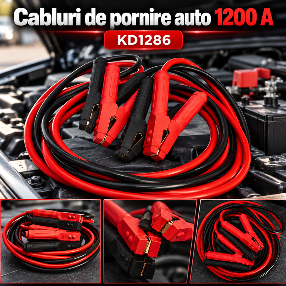 Cabluri de pornire auto 1200 A, lungime 4,5 m, cleme puternice, KD1286 [5]
