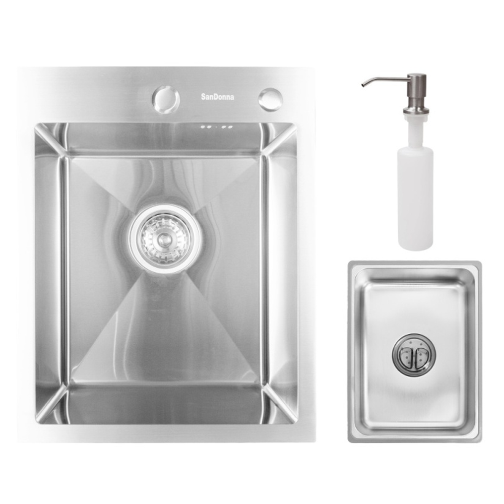 Chiuvetă de bucătărie handmade din inox AISI 304, 400 x 500 x 230 mm, cu tăviță, dozator și grătar, HD4050 (5 ANI GARANȚIE) [2]