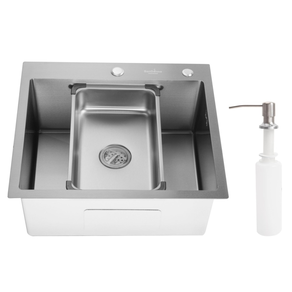 Chiuvetă de bucătărie handmade din inox AISI 304, 550 x 500 x 230 mm, cu tăviță, dozator și sifon, HD5550 (5 ANI GARANȚIE) [2]