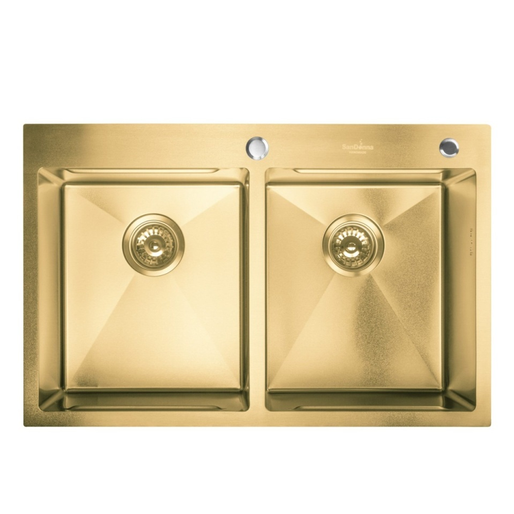 Chiuvetă de bucătărie handmade din inox AISI 304, 780 x 500 x 230 mm, 2 cuve, tăvițe, dispenser și sifon, HD7850DR (5 ANI GARANȚIE) [3]