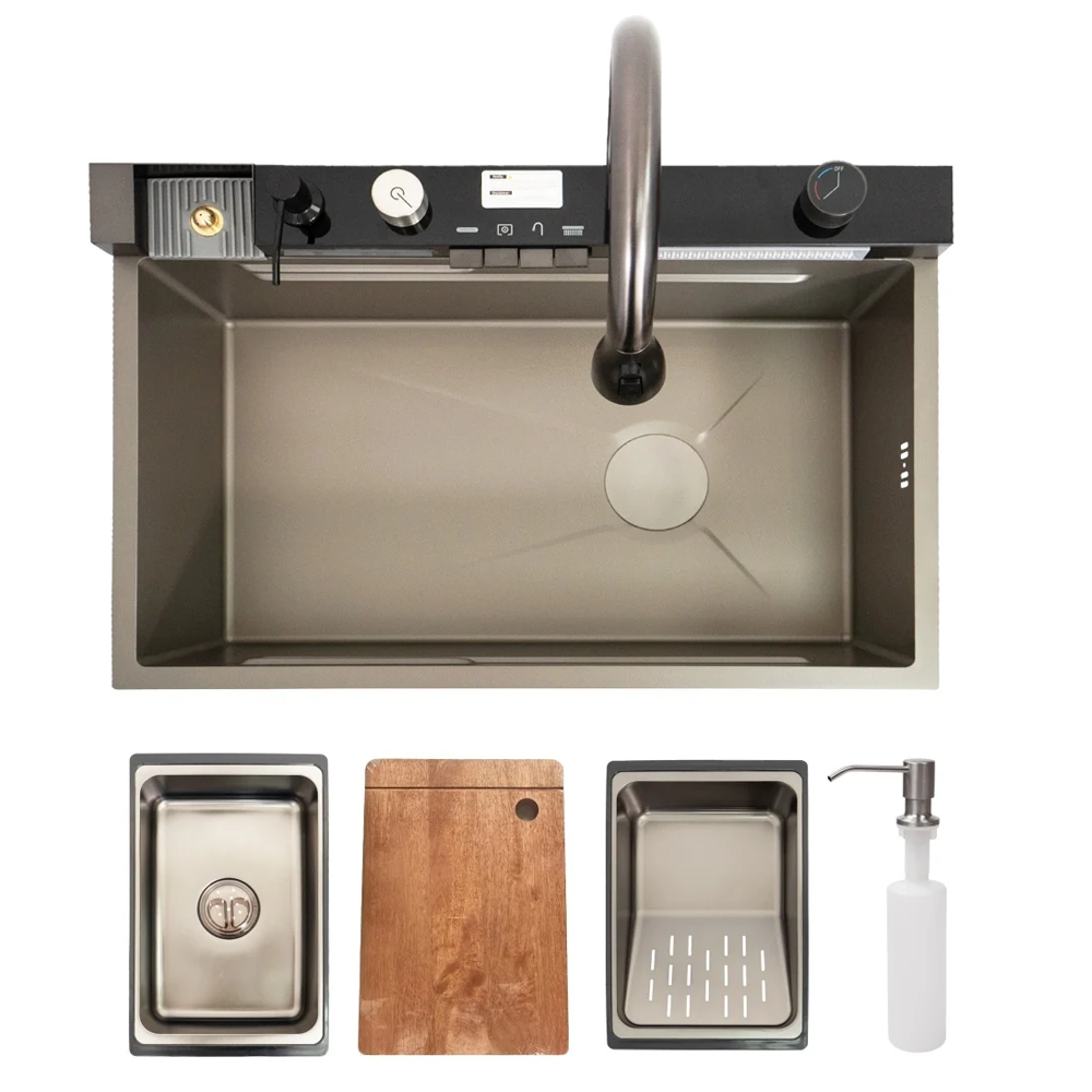 Chiuvetă de bucătărie handmade din inox AISI 304, sub blat, 500 x 400 mm, cu tăviță și grătar de protecție, HD7550 (5 ANI GARANȚIE) [2]