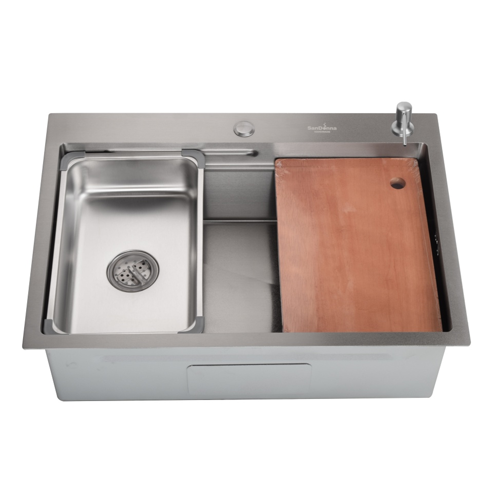Chiuvetă de bucătărie handmade din inox AISI 304, 700 x 500 x 230 mm, cu tăviță, tocător, dispenser și grătar, HD7050 (5 ANI GARANȚIE) [2]