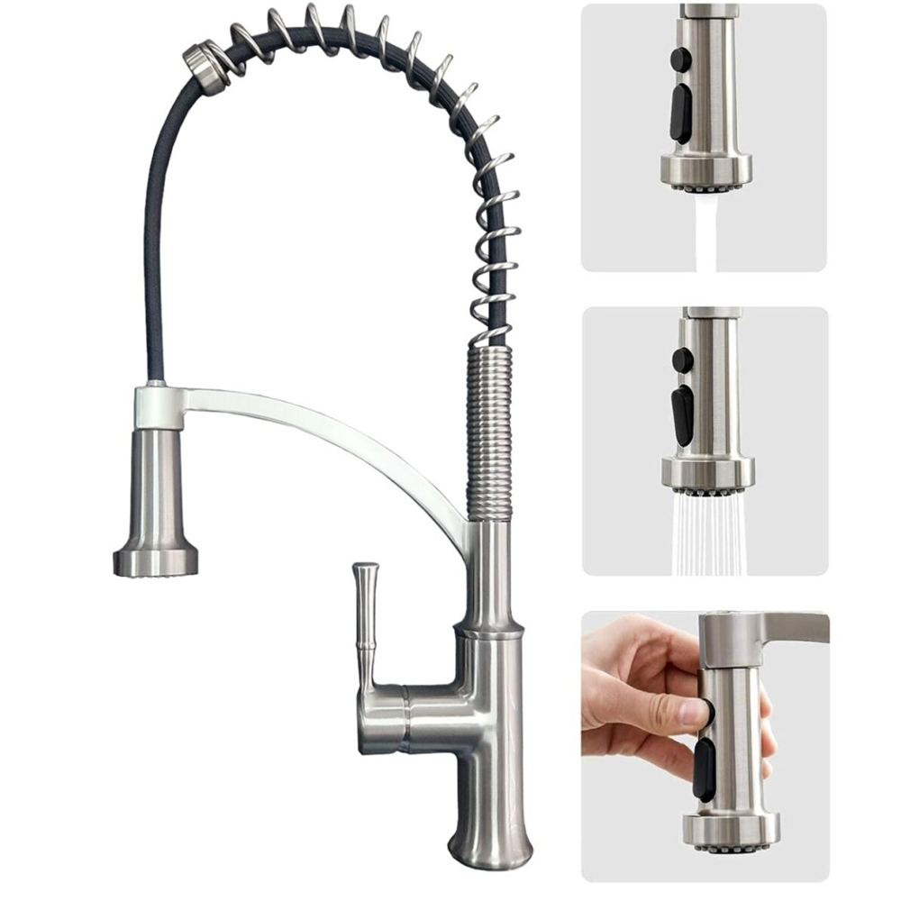 Baterie de bucătărie cu duș flexibil cu arc, 2 funcții de curgere, extensie 60 cm, inox, MONA (5 ANI GARANȚIE) [4]