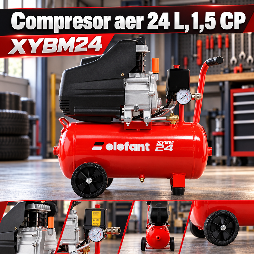 Compresor aer 24 L, 1,5 CP, 8 bar, 220 V, debit 0,1 m³/min, XYBM24 [8]