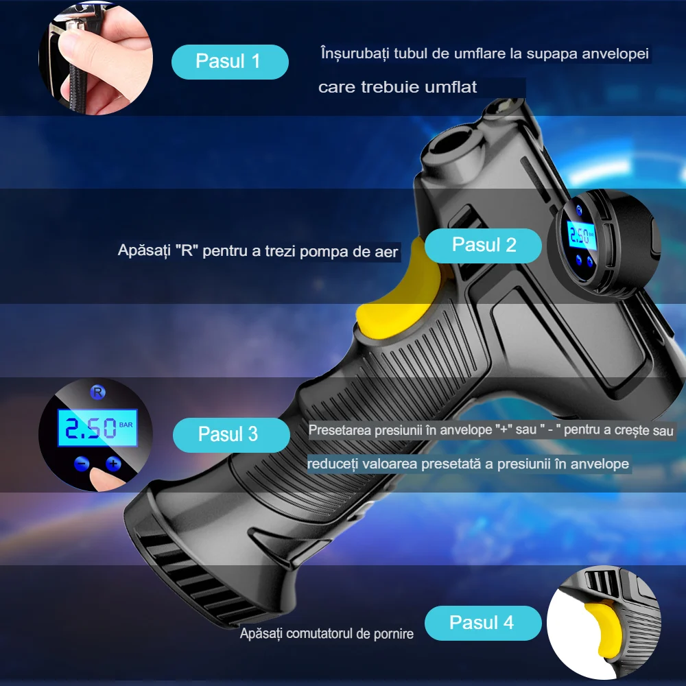 Compresor Auto si Moto cu Acumulator inclus, portabil, multifunctional 120W [7]