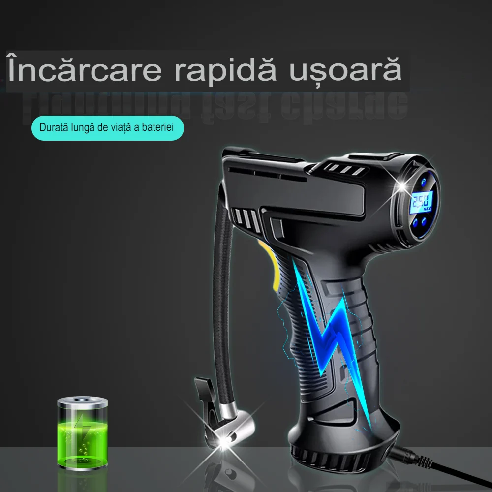 Compresor Auto si Moto cu Acumulator inclus, portabil, multifunctional 120W [9]