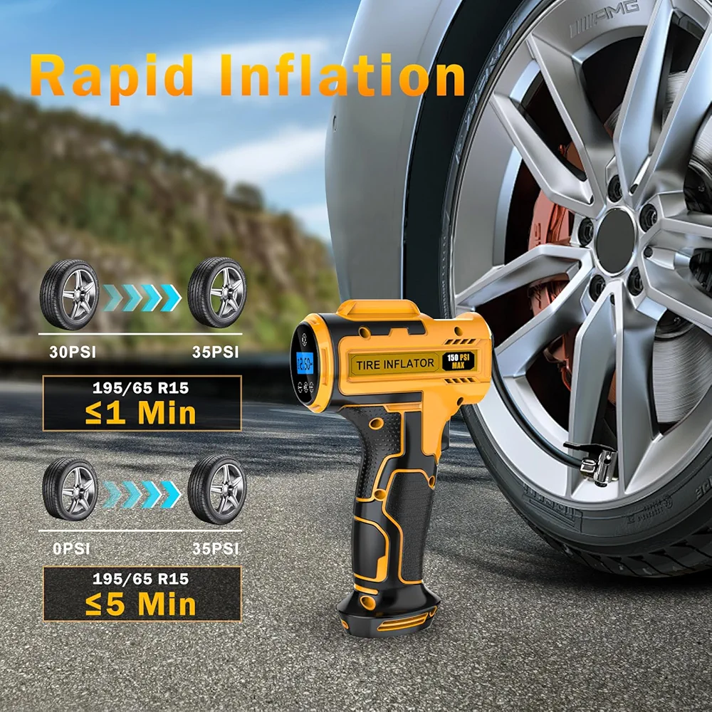 Compresor Auto-Moto Portabil, cu acumulator, 150 PSI, Fără Fir, USB-C Mini Pompă Aer Digitală cu Auto Stop și LED [5]