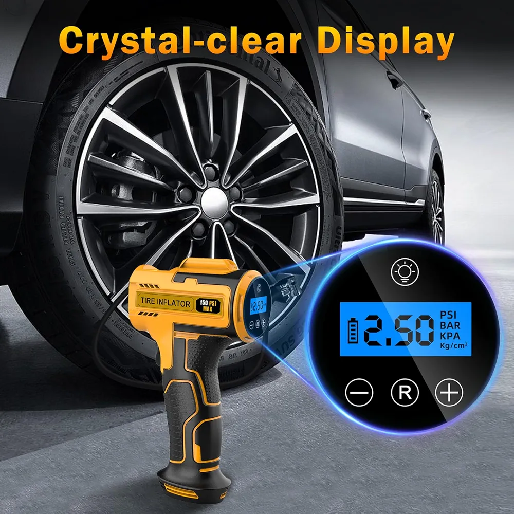 Compresor Auto-Moto Portabil, cu acumulator, 150 PSI, Fără Fir, USB-C Mini Pompă Aer Digitală cu Auto Stop și LED [4]