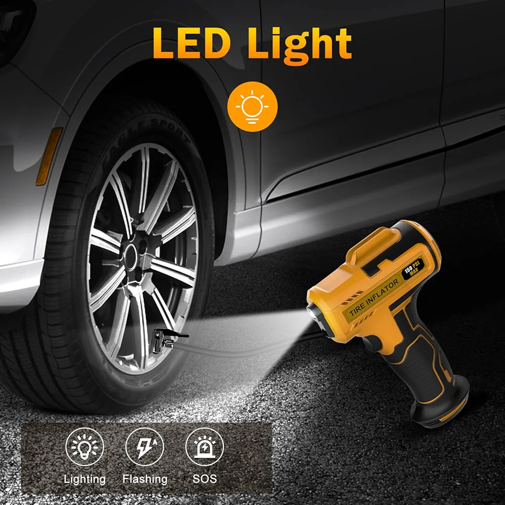 Compresor Auto-Moto Portabil, cu acumulator, 150 PSI, Fără Fir, USB-C Mini Pompă Aer Digitală cu Auto Stop și LED [6]