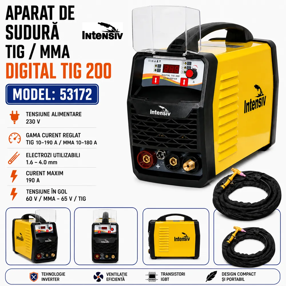 Aparat de sudură TIG/WIG și MMA 190A, amorsare HF, reglaj pre-gaz și post-gaz, DIGITAL TIG 200 [4]
